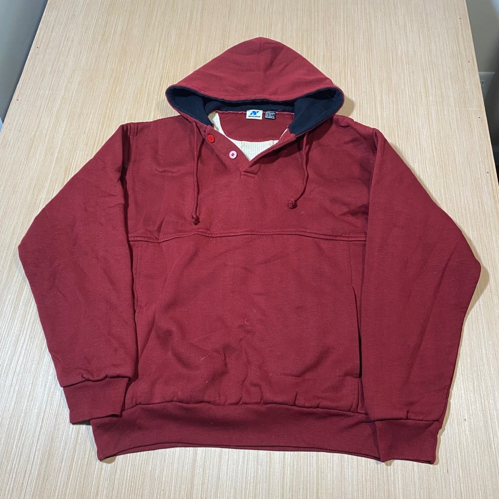 Vintage Nucleus Burgundy Henley Hoodie Thermal Lined Mens Medium Maroon Red 90s